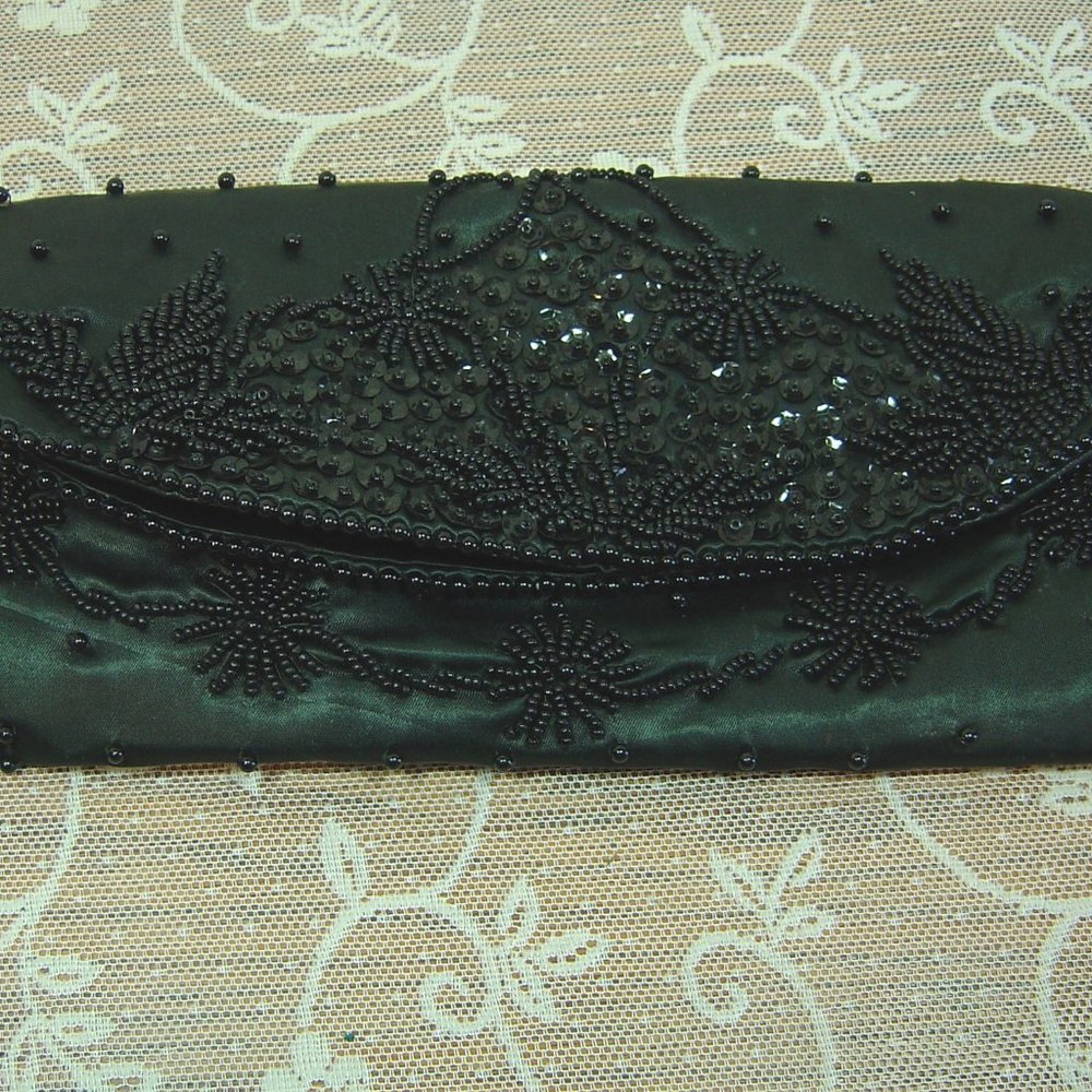 Vintage black beaded evening bag purse-Sharonee brand of Japan